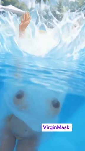 Japanese MILF Mom Shakes Huge Tits in Wet Panties at Pool   Clip 2
