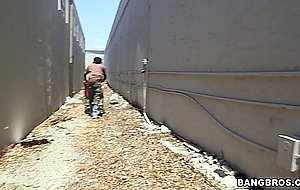 Big ass redhead Sophia Steele does bj outdoor