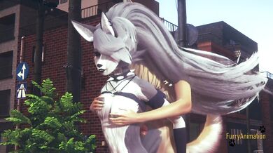 Furry fox gets wolfy boobjob till white cream pie her face