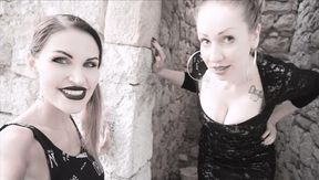 Destroyed Church! - satanic - goth girls - double domination - religious - femdom pov - worship the devil - verbal humiliation  - public - outdoors -