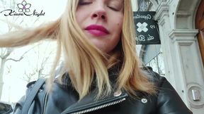 Sexy babe outdoor demonstrate boobs and play pussy at home