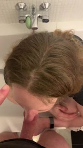 Filthy slut driinks piss while sucking cock, til she can't swallow any more