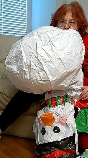 BBW Mature Redheaded Nurse Vicki Blows up Inflatable Snowman for You