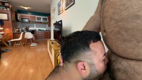Wet Rimjob Then Thick Bear Splits Him Open Bareback