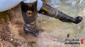 Luxury high heels boots in the river