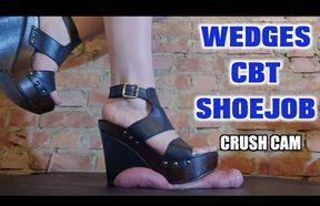 EVIL Wedges Annihilate your Balls - Hard CBT Trampling Shoejob in Wood & Leather Wedge Heels & PLEXIGLASS **CRUSH CAM version**