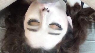 Bae Ebony Hair Gothic Hot with Nose Piercing Getting Hardcore Sloppy Facefuck Upside Down sixty-nine Throatpie