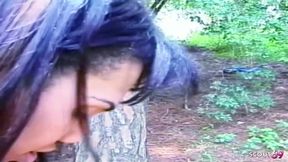 Big Boob Latina Shemale Fucks Guy Outdoors Against a Tree Until He Cums