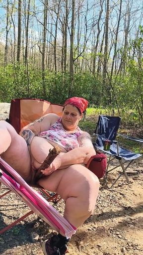 Naughty Slut in the Woods Finds a Big Fat Log and Fucks in All Her Holes and Squirts It Hard