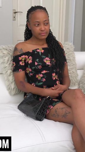 Stunning moment from &quot;Big Booty Black Babe Riding White Dick POV Cowgirl On Couch Casting&quot;