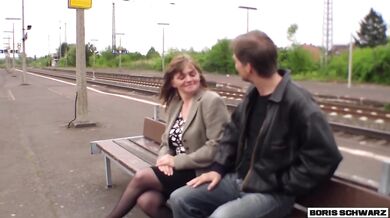 Boris Schwarz fucks granny until white cum drips down her thighs milf takes fast rough public pounding