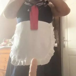 In female boy outfit and installation of a mouth spreader