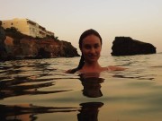 Ariel Ortiz visits Murcia,she is like a mermaid in the sea,she swims on the beach or pool