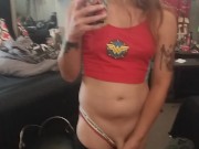 Tgirl flashing cock in leggings