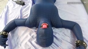 Girl in Zentai Tights Bound Spread Eagle and Teased with Fucking Machine!
