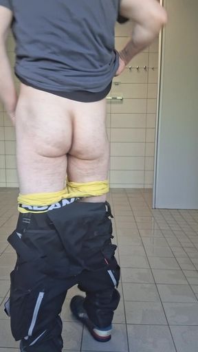 At work, in the men's shower area.