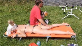 outdoor, gonzo apply sun screen lotion on my body