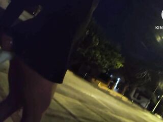 Sissy walking outdoors with a fox tail booty-plug