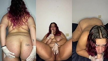 Hot teen se pone sus guantes de látex para provocar con su cuerpo