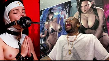 Petite Nun Praying While A Huge Black Dildo Machine Stuffs Her Mouth, AI Generated