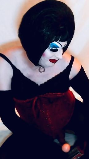 Sissy Drag Queen in Heavy Makeup Plays with Butt Plugs, ass to mouth   Clip 1