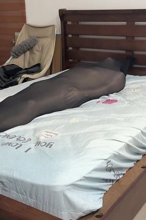 Wrapped in Many Layers of Pantyhose Bondage During Nylon Encasement