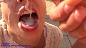 Raunchy outdoor blowjobs culminate in sloppy facial ejaculation with massive cumshot