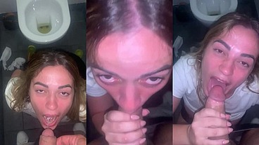 FULL HUMILIATION: I take a piss in her mouth in a public toilet and she takes a facial