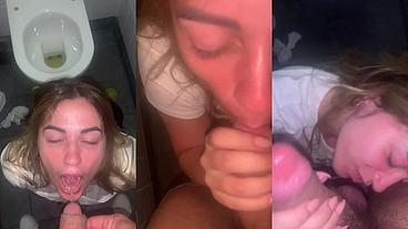 FULL HUMILIATION: I take a piss in her mouth in a public toilet and she takes a facial