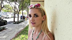 Blonde with glasses fucks in public outdoors