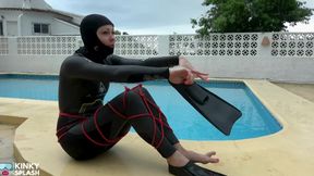 Wetsuit Bondage Mermaid Slippery Pool Kink with Fins, Rope & Deep Diving