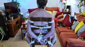 Miss M gloved handjob on naked man tied to chair