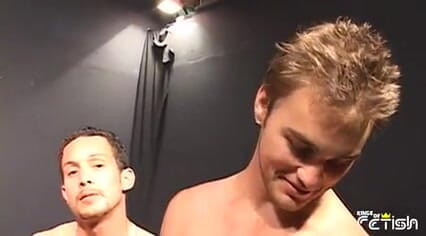 Group of young guys participate at a blowing contest and suck their partners big cocks