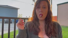 Sexy Goddess D Smoking Marlboro Light 100 in Gray Sweater