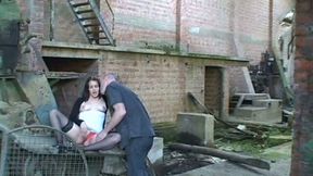 Luscious brunette babe gets tongue fucked by horny bald lover