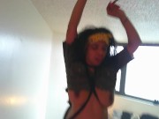 BROWN SKIN COLOR STRIPPER DANCING AT HOME EXOTIC COSPLAY ROLE PLAY