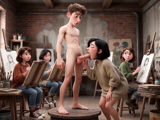 A painting class that ended in an unusual way - moreover painting, they learn human anatomy (AI-generated)