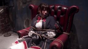 Bound Brunette in Cage: Check Out Her Hooded Despair
