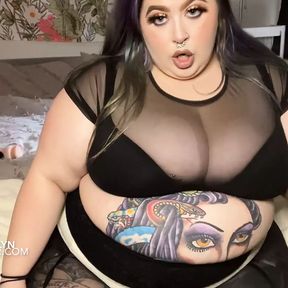 Inked huge tits secretary rips off her layered nylons and fucks her cunt