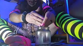 Sissy gets stick pussy waxed