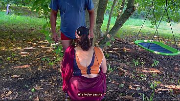Risky Saree Love in Outdoor - Boobs Press, Hardcore Face Fucking and Blowjob