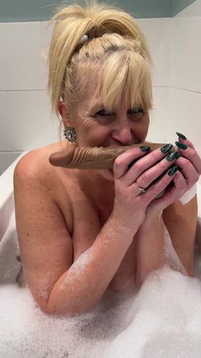 Your Best Friends Stepmom in the Bath Boobs Pussy and a Dildo Blow Job