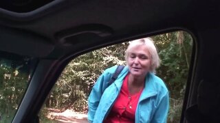 80 year old granny is hitchhiking and pays with a blowjob