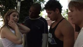 Teen girl gets intense anal&#x1F44C; action from black and white dicks