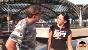 Brunette Gets Warm Semen All Over Her Glasses