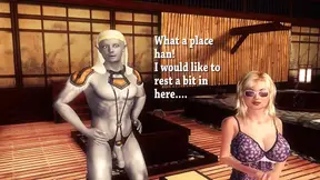 Mature MILF and amateur teen engage in a bisexual 3D animated threesome at the bathhouse