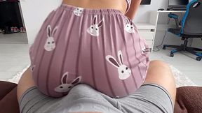 My hot stepsister in skimpy pajamas grinds her wet pussy on my hard cock until she cums all over me
