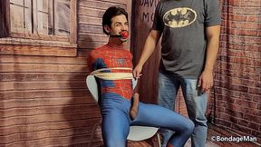 Kallel Spiderman tied up gagged and cumming | behind the Scenes