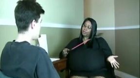 Fat black nympho with giant saggy tits is ready for some facesitting