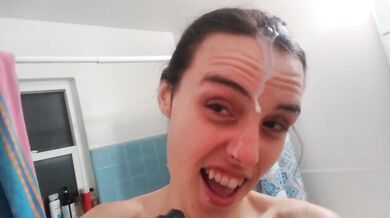 Expensive Camgirl Brunette Fake Cumshot BUKKAKE with Bad Dragon Dildo and Sex Toy Cum